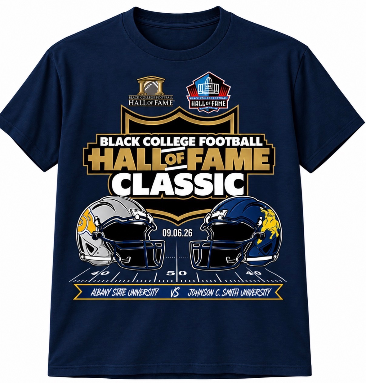 Black College Football Hall of Fame 2026 Navy Classic Dueling Logo Game T-Shirt