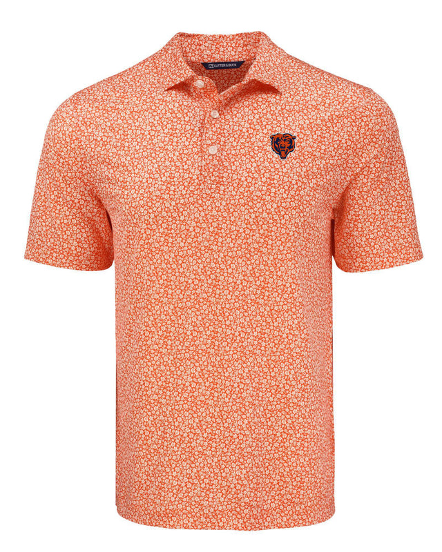 Bears Cutter and Buck Men's Orange Pike Eco Flora Print Polo