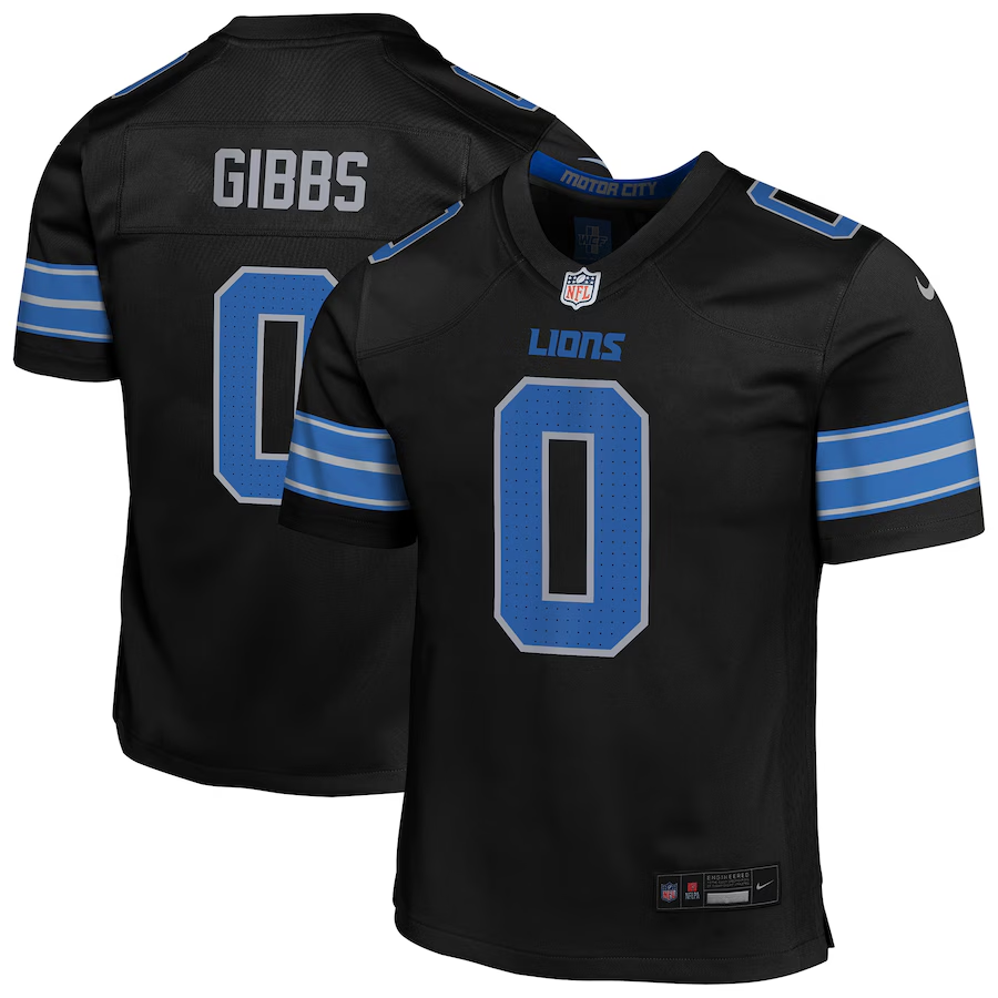Lions Jahmyr Gibbs #0 Black Youth Nike Game Jersey
