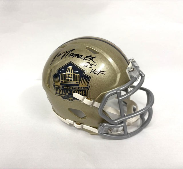 Joe Namath Autographed Hall of Fame Speed Gold Mini Helmet
