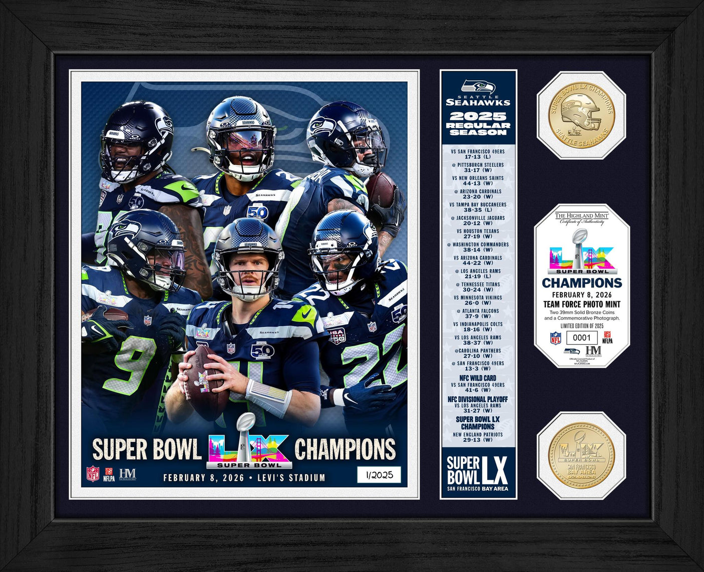 Seahawks Super Bowl LX (60) Champs Team Force Bronze Coin Photo Mint