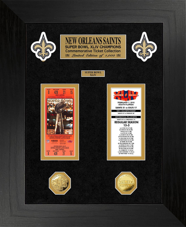 Saints Super Bowl Ticket and Game Coin Collection Framed